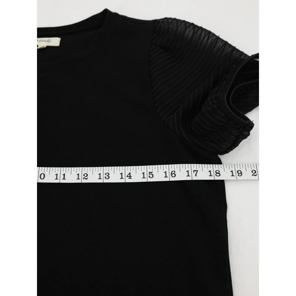 Madewell‎ Women Black Puff Sleeve Sheer Mesh Top Blouse Cotton Blend S